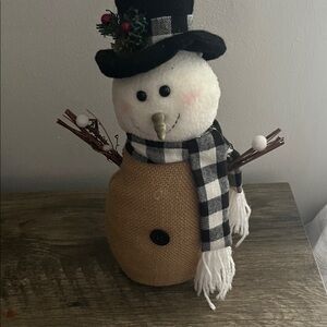 Festive Snowman Decoration with Black and White Scarf